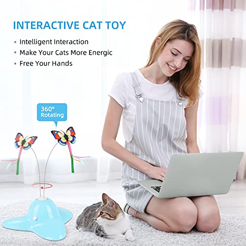 SOKER Cat Toys, Interactive Cat Toy Automatic Electric Butterfly 360° Rotating Kitten Toy for Indoor Cats, with 1 Butterfly Replacements(Blue)