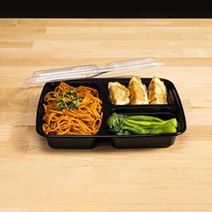 TIYA Takeout Food Containers - 33 oz Bulk 150 Pack with Lids - Plastic Compartment Storage To-Go Boxes - Reusable, Microwavable, Dishwasher Safe - Leak Proof for Restaurants and Meal Prep