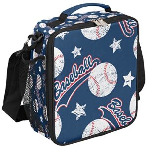 baseball lunch box for kids boys, insulated lunch bag reusable thermal lunchbox cooler tote handbag with removable adjustable shoulder strap for adults men picnic work school