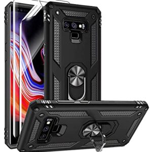 Samsung Note 9 Phone Case, Galaxy Note 9 Case with 3D PET Screen Protector, Androgate Military-Grade Ring Holder Kickstand Car Mount 15ft Drop Tested Shockproof Cover Case for Galaxy Note 9, Black