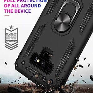 Samsung Note 9 Phone Case, Galaxy Note 9 Case with 3D PET Screen Protector, Androgate Military-Grade Ring Holder Kickstand Car Mount 15ft Drop Tested Shockproof Cover Case for Galaxy Note 9, Black
