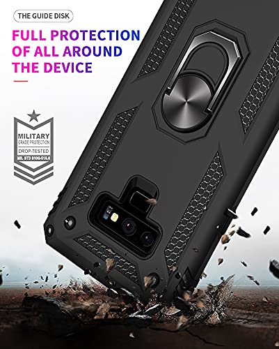 Samsung Note 9 Phone Case, Galaxy Note 9 Case with 3D PET Screen Protector, Androgate Military-Grade Ring Holder Kickstand Car Mount 15ft Drop Tested Shockproof Cover Case for Galaxy Note 9, Black