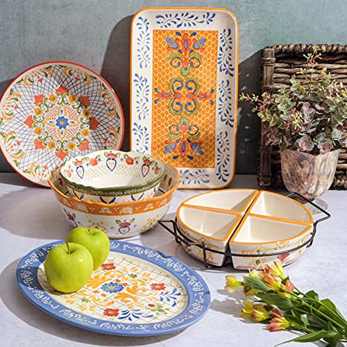 Laurie Gates by Gibson Hand Painted Tierra Mix and Match Dinnerware Set, Oval Platter (13.8"), Assorted