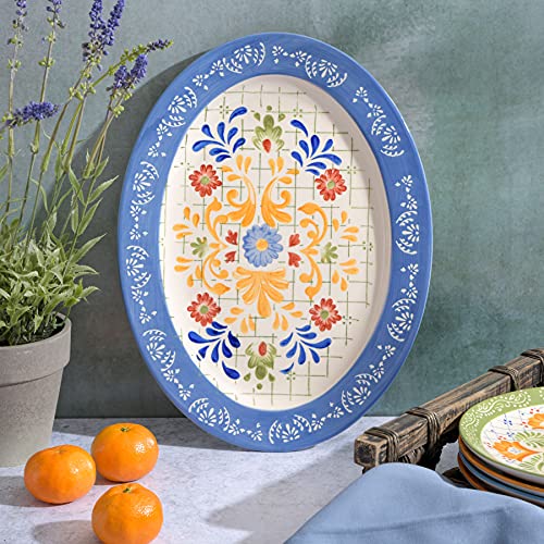 Laurie Gates by Gibson Hand Painted Tierra Mix and Match Dinnerware Set, Oval Platter (13.8"), Assorted