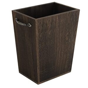 wood trash can, rustic farmhouse style wastebasket small square garbage bin with metal handle for living room bedroom bathroom office (brown)