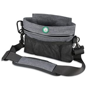oria dog treat training pouch, pet out training belt bag, dog food bag with removable inner pocket, built-in poop bag dispenser, dog training bag, gray
