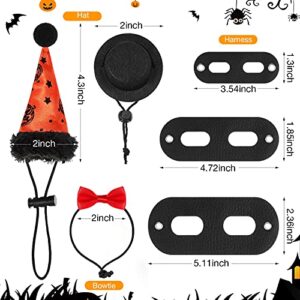 Xuniea 2 Sets Halloween Thanksgiving Bearded Dragon Lizard Leash Harness Hat Set with Halloween Pumpkin Hat, Reptile Harness Leash Black Hat Bowtie Set for Bearded Dragon Lizard Reptile Clothes