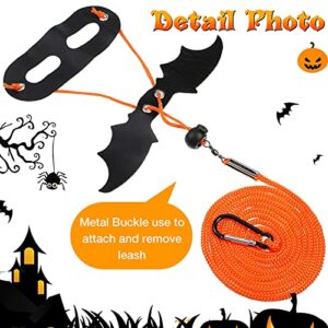 Xuniea 2 Sets Halloween Thanksgiving Bearded Dragon Lizard Leash Harness Hat Set with Halloween Pumpkin Hat, Reptile Harness Leash Black Hat Bowtie Set for Bearded Dragon Lizard Reptile Clothes