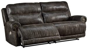 signature design by ashley grearview 2 seat power reclining sofa with adjustable headrest, dark gray