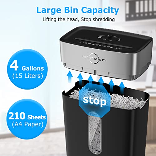 BONSEN High Security Micro-Cut Paper Shredder, 6-Sheet P-4 Home Office Shredder, Paper/Credit Cards/Staples/Clips Small Shredder with 4-Gallon Big Wastebasket, Black (S3101-M)