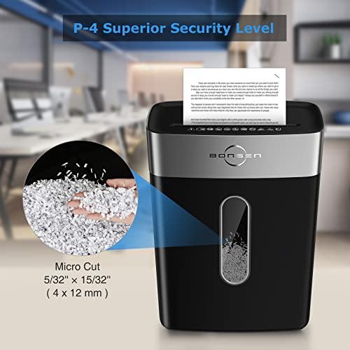 BONSEN High Security Micro-Cut Paper Shredder, 6-Sheet P-4 Home Office Shredder, Paper/Credit Cards/Staples/Clips Small Shredder with 4-Gallon Big Wastebasket, Black (S3101-M)