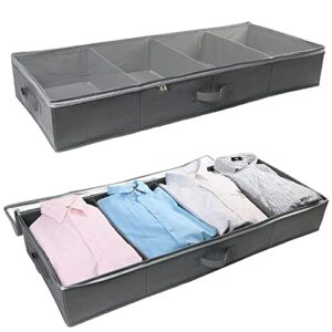 lotfancy under bed storage containers, detachable dividers, 2 pack, closet underbed clothes blanket organizer, 39.3x16.5x6 in, with 4 handles and large clear window, sturdy, large, gray