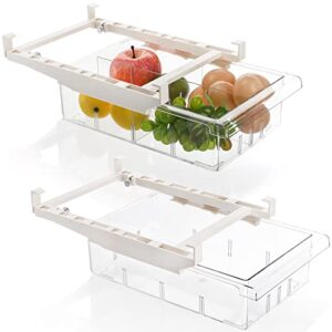 yesland 2 pcs fridge drawer organizer with handle and 4 divided sections - pull-out refrigerator storage drawers bins and refrigerator storage box - clear container for 0.6'' fridge shelf