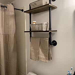 Industrial Pipe Shelf,20in Metal Towel Racks for Bathroom,2-Layer Industrial Pipe Floating Shelves Shelving,Rustic Wood Wall Mount Shelf with Towel Bar,Iron Towel Holder