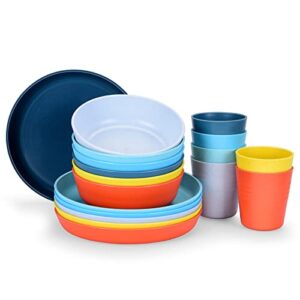 kids plates bowls and cups sets wheat straw small bowl sets unbreakable microwave dishwasher safe dinnerware sets for rice,soup ,pasta，corn flake ，snacks，side dishes[set of 18]