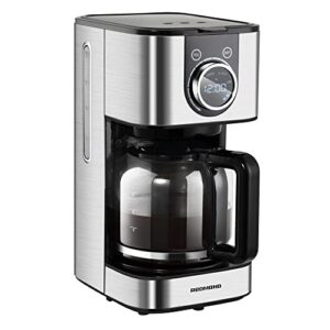 redmond programmable coffee maker, 10 cup drip coffee machine stainless steel keep warm with brew strength control, lcd screen, anti-drip system - black & stainless steel