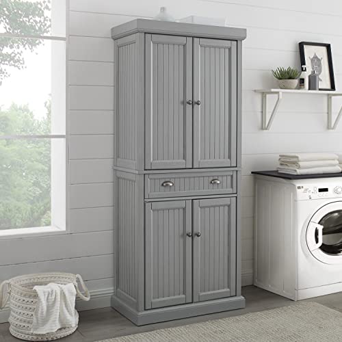 Crosley Furniture Seaside Kitchen Pantry Cabinet, Distressed Gray