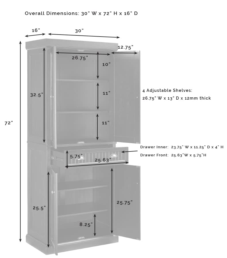 Crosley Furniture Seaside Kitchen Pantry Cabinet, Distressed Gray