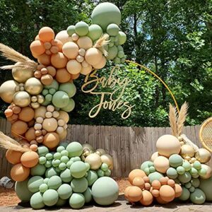 diy sage green balloon garland kit - 137pcs matte green nude neutral and brown balloons, for birthday, teddy bear baby shower, wedding, boho party decorations, jungle safari woodland party supplies