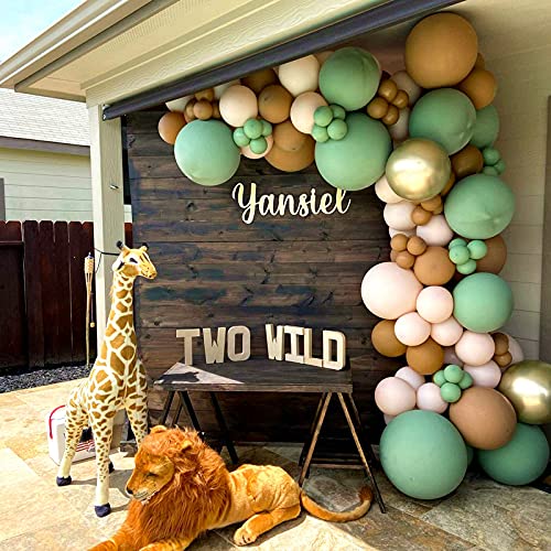 DIY Sage Green Balloon Garland Kit - 137pcs Matte Green Nude Neutral and Brown Balloons, for Birthday, Teddy Bear Baby Shower, Wedding, Boho Party Decorations, Jungle Safari Woodland Party Supplies