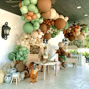 DIY Sage Green Balloon Garland Kit - 137pcs Matte Green Nude Neutral and Brown Balloons, for Birthday, Teddy Bear Baby Shower, Wedding, Boho Party Decorations, Jungle Safari Woodland Party Supplies