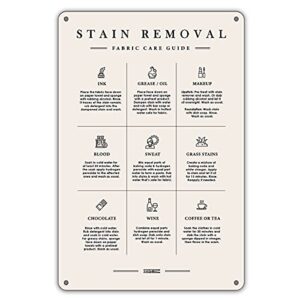 qiongqi funny laundry stain removal fabric care guide metal tin sign wall decor laundry sign for home laundry room decor gifts