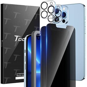 tocol [2+2 pack for iphone 13 pro max 6.7'' - 2 pack privacy tempered glass screen protector & 2 pack camera lens protector, bubble free, case friendly, installation frame, [anti-spy]