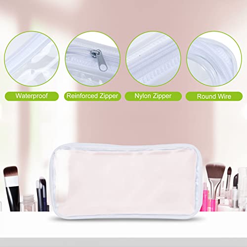 FVIEXE 16PCS Clear Pencil Pouch, Clear PVC Zipper Pencil Case Small Pen Pencil Pouch Case Cosmetic Bag Clear Makeup Bag Travel Bags for Toiletries (White)