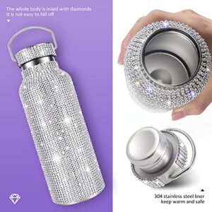 Diamond Water Bottle, Bling Diamond Vacuum Flask, Sparkling Diamond Water Bottle, High-Grade Stainless Steel Rhinestone Vacuum Flask, Leak-Proof Vacuum Flask With Chain (Silver, 750ML)