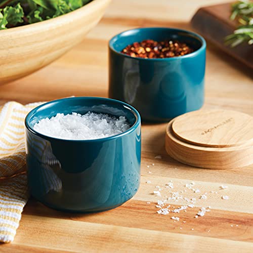 Rachael Ray Ceramics Stacking Spice/Seasoning Box Set with Lid, 2 Piece, Teal