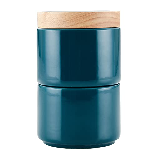 Rachael Ray Ceramics Stacking Spice/Seasoning Box Set with Lid, 2 Piece, Teal