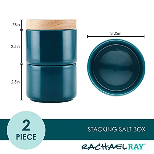 Rachael Ray Ceramics Stacking Spice/Seasoning Box Set with Lid, 2 Piece, Teal