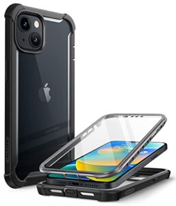 i-blason ares series designed for iphone 14 case 6.1 inch (2022)/iphone 13 case 6.1 inch (2021), dual layer rugged clear bumper case with built-in screen protector (black)