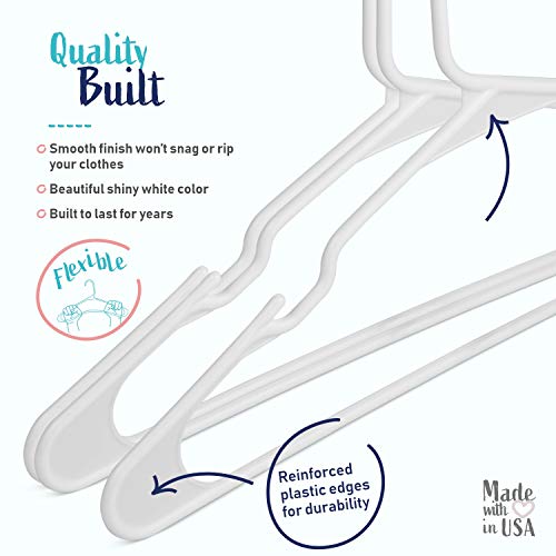 USA Made 20-Pack Plastic White Hangers - Standard-Size Clothes Hanger with Notches - Slim and Durable Hangers for Clothing and Accessories - Closet Organization Essentials for Home, Apartment, Dorm