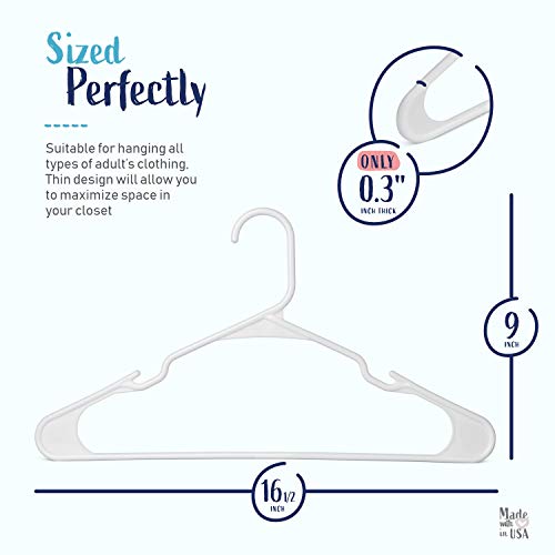 USA Made 20-Pack Plastic White Hangers - Standard-Size Clothes Hanger with Notches - Slim and Durable Hangers for Clothing and Accessories - Closet Organization Essentials for Home, Apartment, Dorm