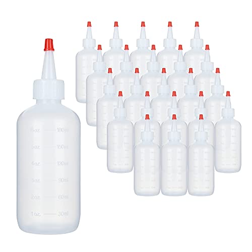 24 Pack 6 oz Squeeze Bottles Small Plastic Squeeze Condiments Bottles with Red Cap Mini Squeeze Bottles for Sauces, Paint, Cookie, Dressing, Tie Dye