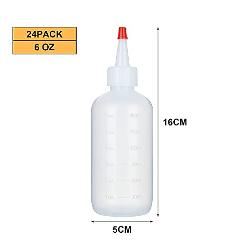 24 Pack 6 oz Squeeze Bottles Small Plastic Squeeze Condiments Bottles with Red Cap Mini Squeeze Bottles for Sauces, Paint, Cookie, Dressing, Tie Dye