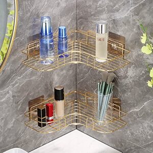 yzpfsd 2-pack shower caddy shelf, suction tray, steel storage organizer for bathroom,kitchen,laundry - razor,shampoo holder organizer,no drilling adhesive only for 90 degrees right angle,gold