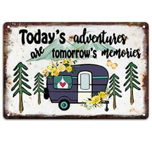 occdesign rustic camper metal tin decor sign home rv camper accessories wall décor gift idea for friend family motorhomes/farmhouse rv camping-today's adventures-m018