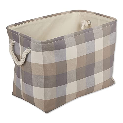 DII Buffalo Check Storage Collection Collapsible Bin with Handles, Large Rectangle, 17.5x12x15, Tri Color Stone