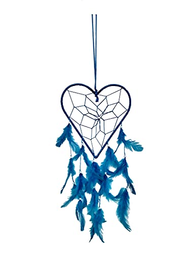 FIKIMOS Dream Catchers Wall Decor, Handmade Feather Bedroom Home Car Decor Nursery Room Hanging Decoration (Big Blue Heart)