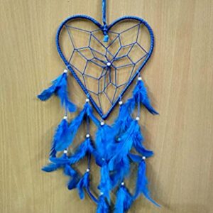 FIKIMOS Dream Catchers Wall Decor, Handmade Feather Bedroom Home Car Decor Nursery Room Hanging Decoration (Big Blue Heart)