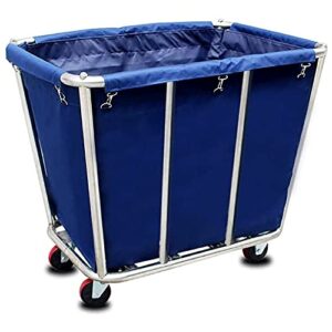 basket trucks commercial,large stainless steel laundry trolley cart with wheels - heavy duty rolling laundry cart for industrial/home，350l/9.9 bushel,35.4" lx25.6 wx31.5 h(color:blue)