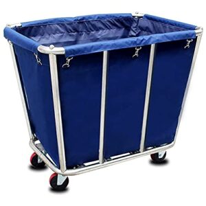 Basket Trucks Commercial,Large Stainless Steel Laundry Trolley Cart with Wheels - Heavy Duty Rolling Laundry Cart for Industrial/Home，350L/9.9 Bushel,35.4" Lx25.6 Wx31.5 H(Color:Blue)