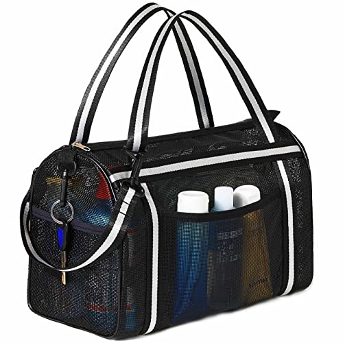 Ligereza Mesh Shower Caddy Basket for College Dorm Room Essentials, Bathroom Accessories, Gym Bathroom, Camping, Multiple Suspension Methods And Large Capacity, Portable Shower Caddy Bag (Black)