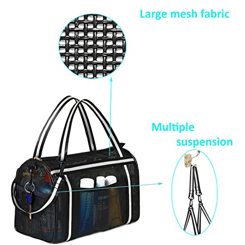 Ligereza Mesh Shower Caddy Basket for College Dorm Room Essentials, Bathroom Accessories, Gym Bathroom, Camping, Multiple Suspension Methods And Large Capacity, Portable Shower Caddy Bag (Black)