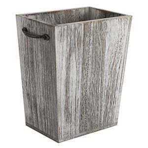 farmhouse wooden wastebasket, country style trash bin decorative torched garbage can with metal handle for kitchen bedroom dorm hotel (rustic grey)
