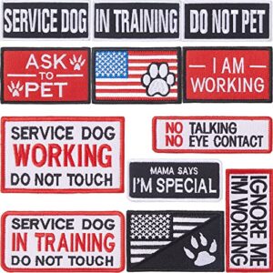 12 pieces service dog vest patches with adhesive strap removable harnesses tactical hook and loop patch set of american flag ask to pet in training