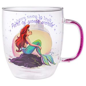 silver buffalo disney princess ariel little mermaid part of your world glitter handle glass mug, 14 ounces