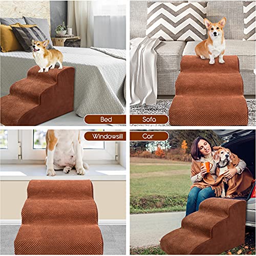 Kphico Sturdy Foam Dog Stairs for High Beds or Couches,Non-Slip 3 Tiers Pet Steps,15.7" High Sturdy Dog Ramp,Extra Wide Deep Dog Steps for Small Dogs&Cats-Send 1 Pet Hair Remover Roller